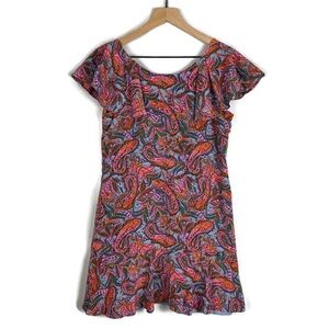 J. CREW Pink Blue Paisley 100% Silk Cap Flutter Sleeve Mini Dress Size 2 Petite